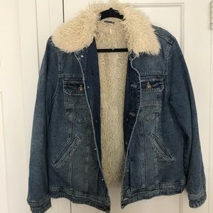 Free People Sherpa Lined Denim Jacket